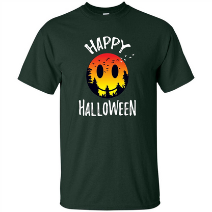 Cute Halloween T-shirt Spooky Camp Happy Face Emoji T-shirt Forest Green