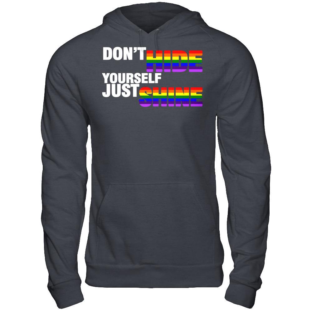 LGBT T-shirt Don't Hide Yourself Just Shine Gildan - Pullover Hoodie Dark Heather