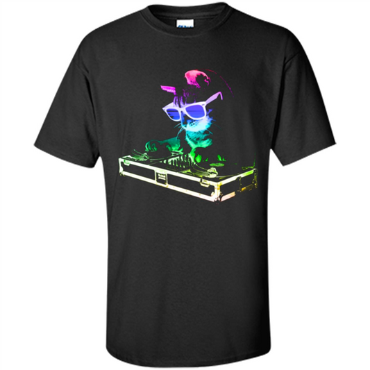 Cat Lover T-shirt House Cat Rainbow DJ Kitty Black