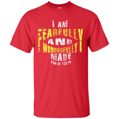 Christian T-shirt I Am Fearfully And Wonderfully Made Psalm Red