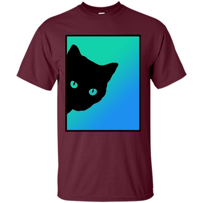 Cat Lover T-shirt Black Cat Blue Green T-shirt Maroon