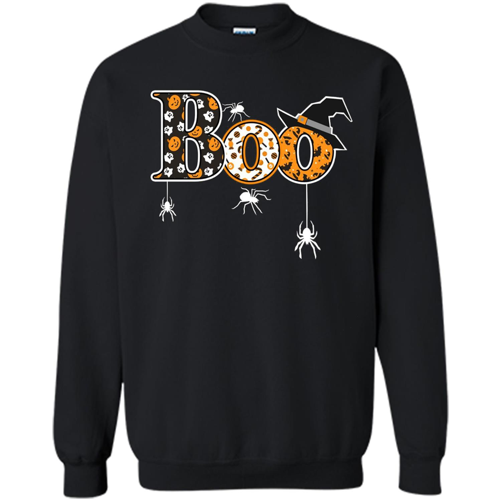 Boo Halloween T-Shirt With Spiders And Witch Hat