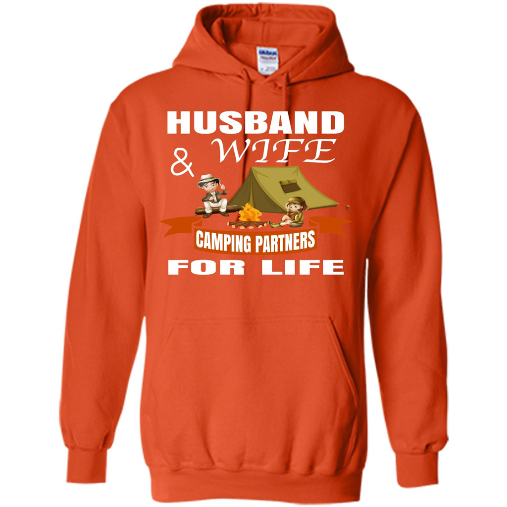 Camping Family T-shirt Husband And Wife Camping Partners For LIfe Orange
