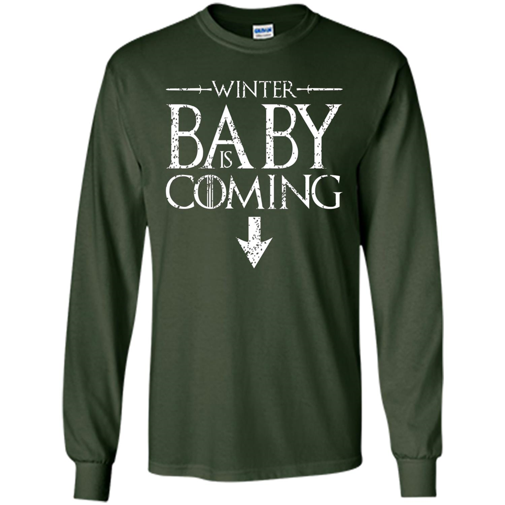 Funny Humor Maternity T-shirt Winter Baby is Coming Forest Green
