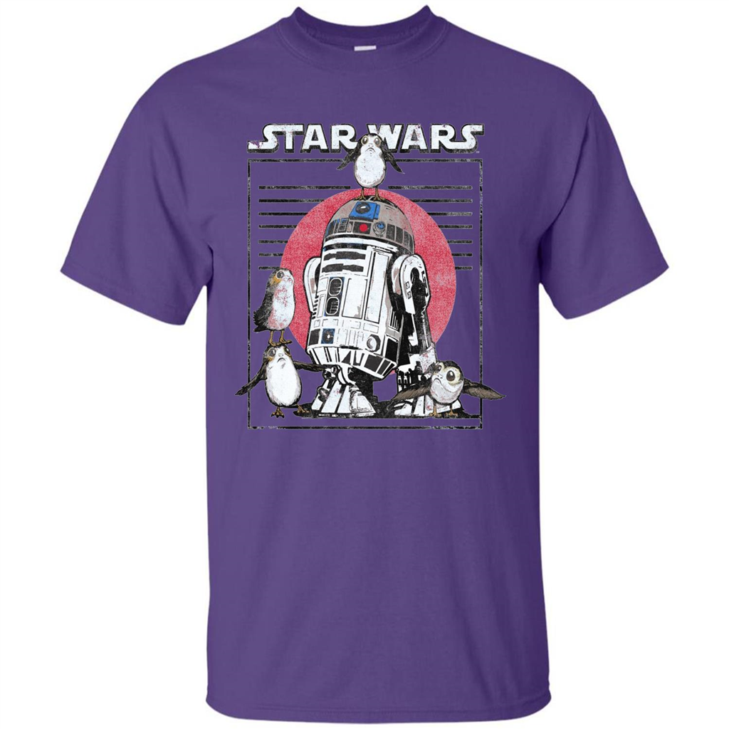 Movie T-shirt Last Jedi Flock Of Porgs Surround R2-D2 T-shirt Purple