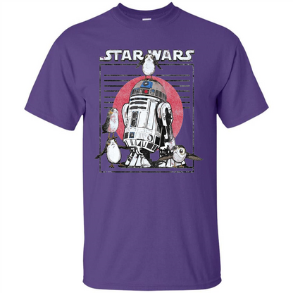 Movie T-shirt Last Jedi Flock Of Porgs Surround R2-D2 T-shirt Purple