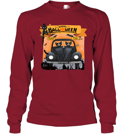 Happy Halloween Couple Cats Friends ( Customized Name ) Long Sleeve T-Shirt Long Sleeve T-Shirt Cardinal Red