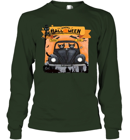 Happy Halloween Couple Cats Friends ( Customized Name ) Long Sleeve T-Shirt Long Sleeve T-Shirt Forest Green