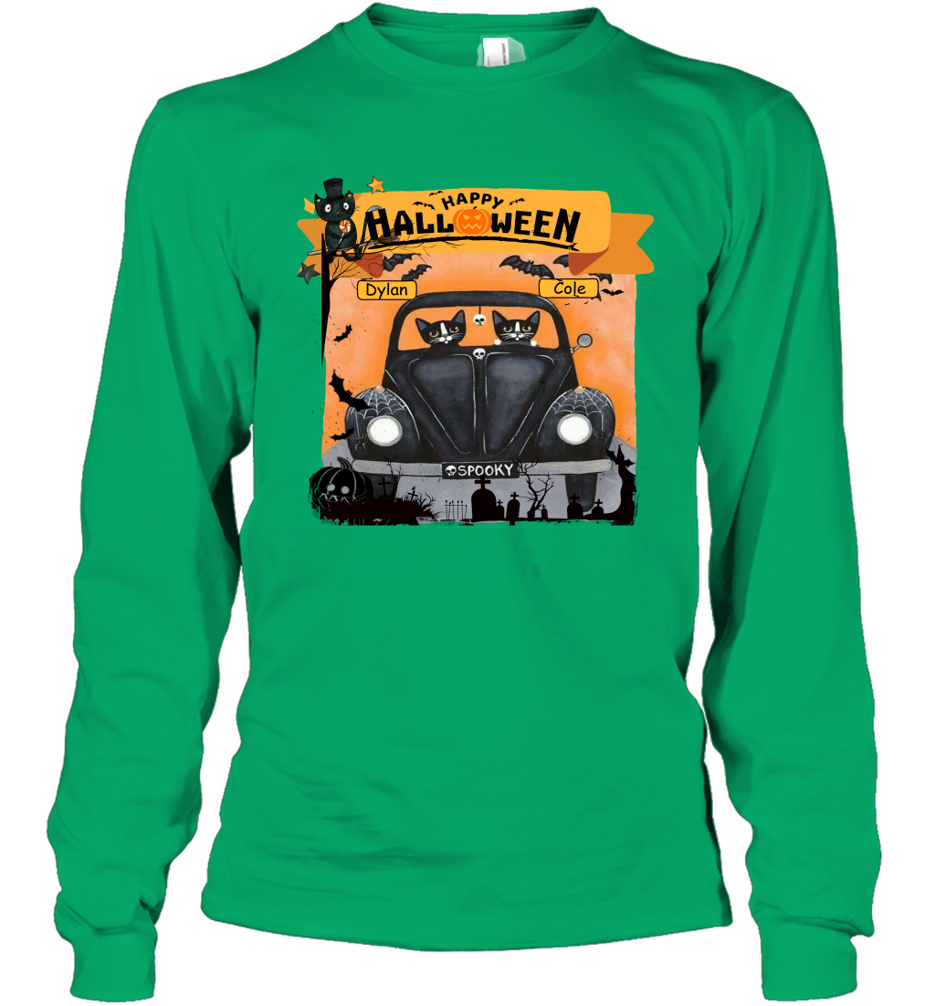 Happy Halloween Couple Cats Friends ( Customized Name ) Long Sleeve T-Shirt Long Sleeve T-Shirt Irish Green