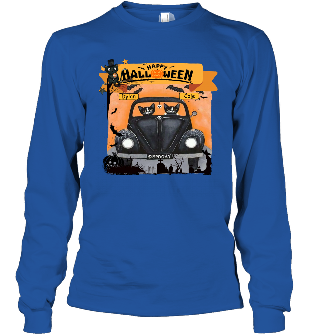 Happy Halloween Couple Cats Friends ( Customized Name ) Long Sleeve T-Shirt Long Sleeve T-Shirt Royal