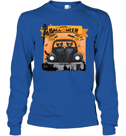 Happy Halloween Couple Cats Friends ( Customized Name ) Long Sleeve T-Shirt Long Sleeve T-Shirt Royal