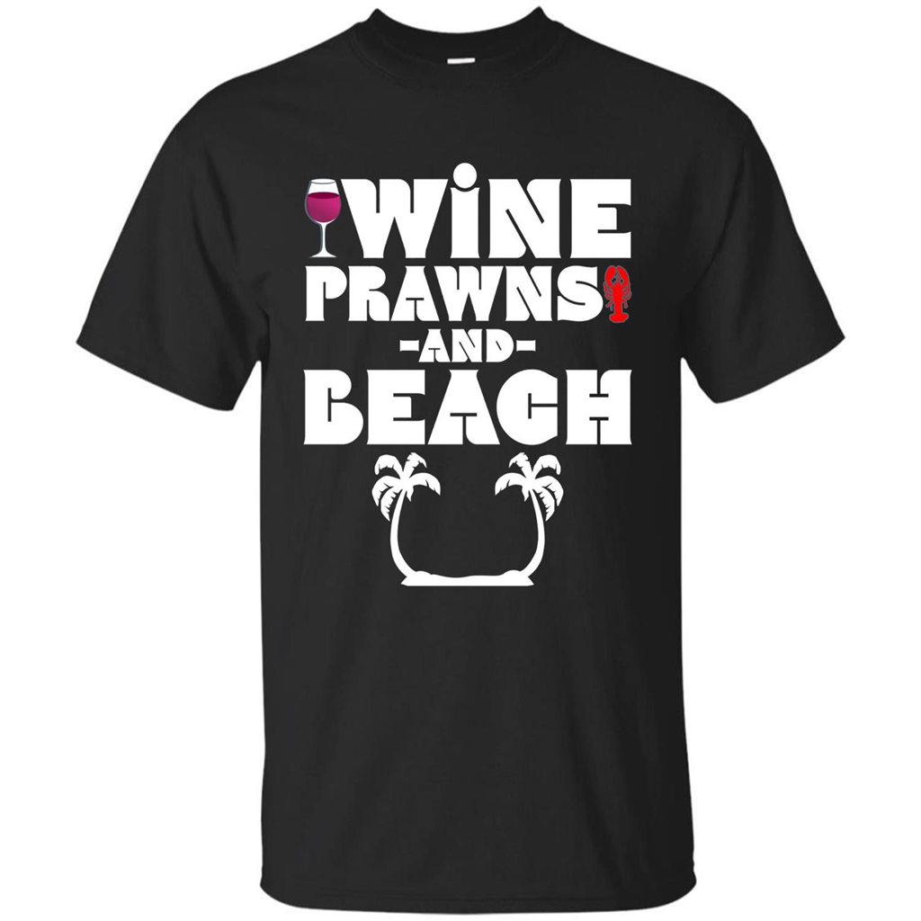 Wine Summer Time With Beach And Prawns T-Shirt Black