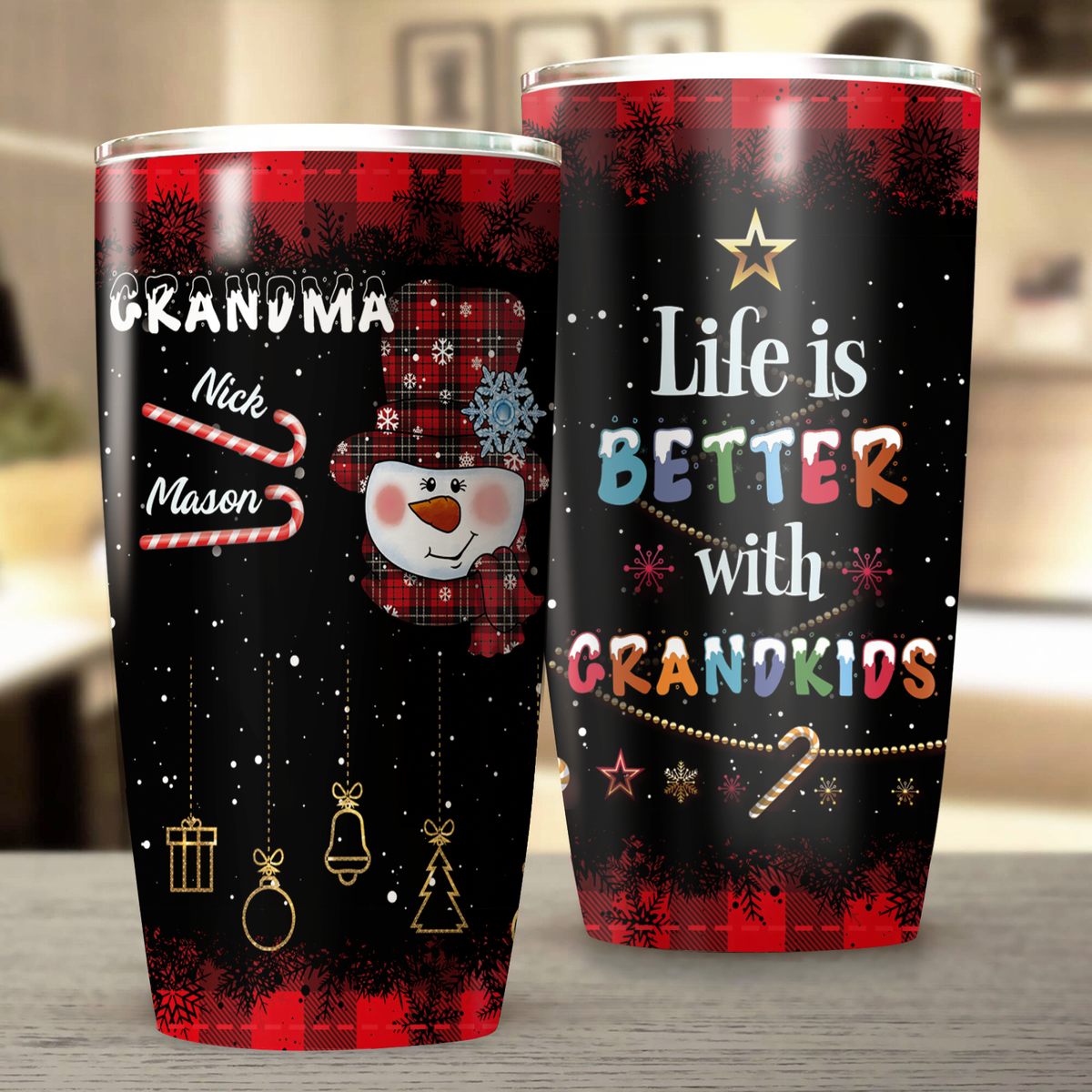 Personalized Life Is Better With Grandkids Winter Christmas Snowman Tumbler For Grandma