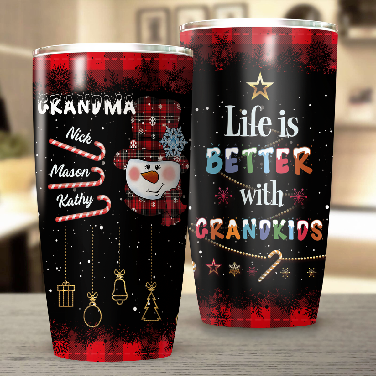 Personalized Life Is Better With Grandkids Winter Christmas Snowman Tumbler For Grandma