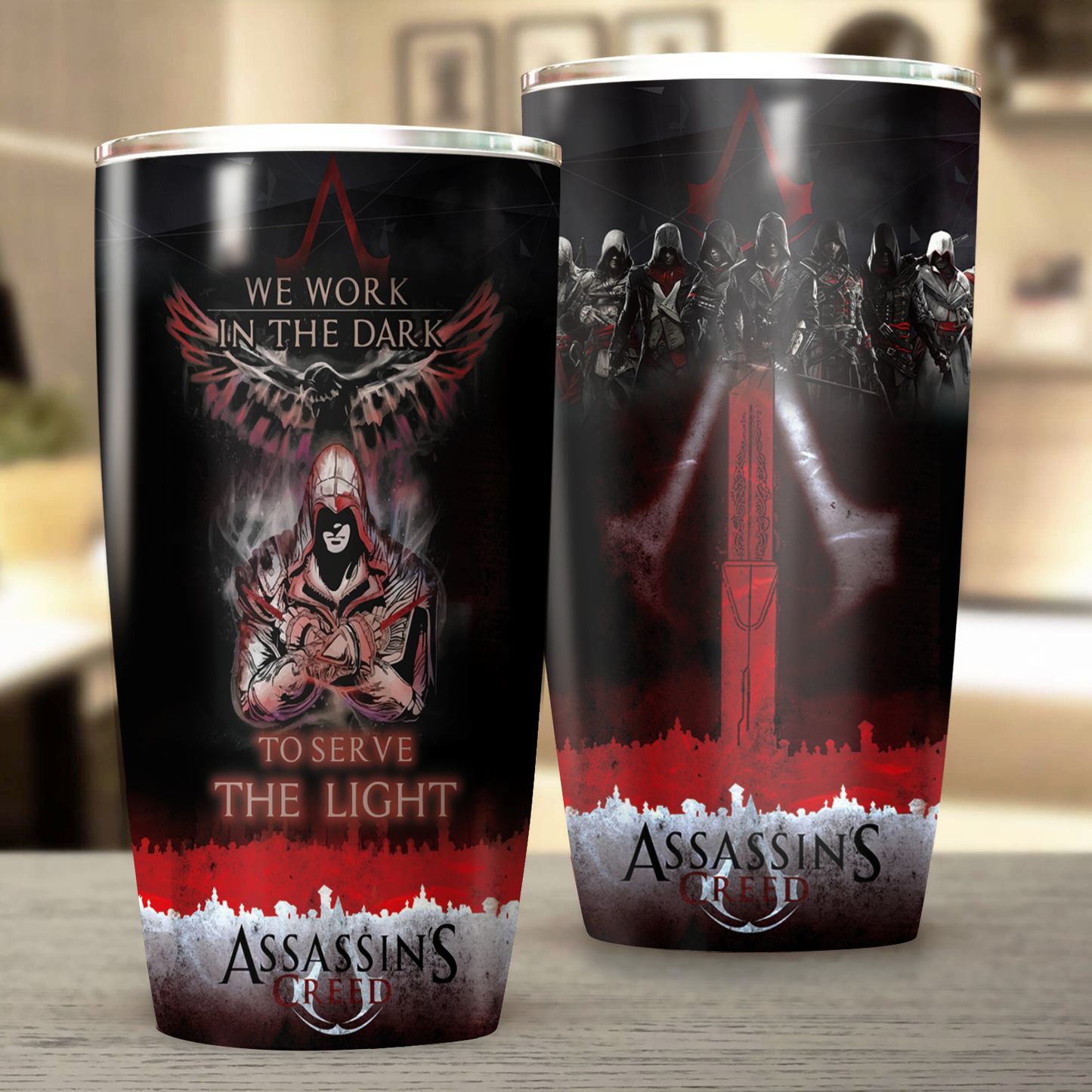 We work in the Dark to serve the Light Assassin's Creed Tumbler 20oz