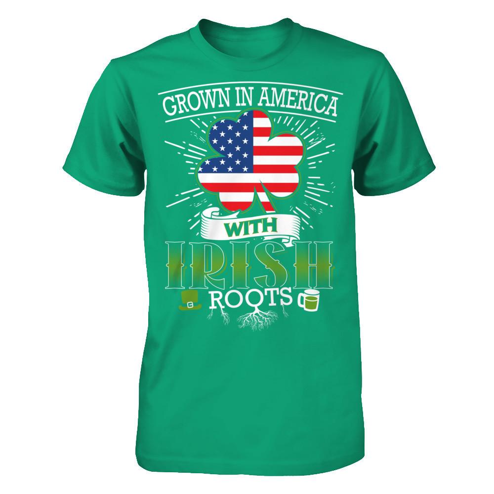 Grown In America With Irish Roots T-shirt Gildan - Short Sleeve Tee Kelly Green