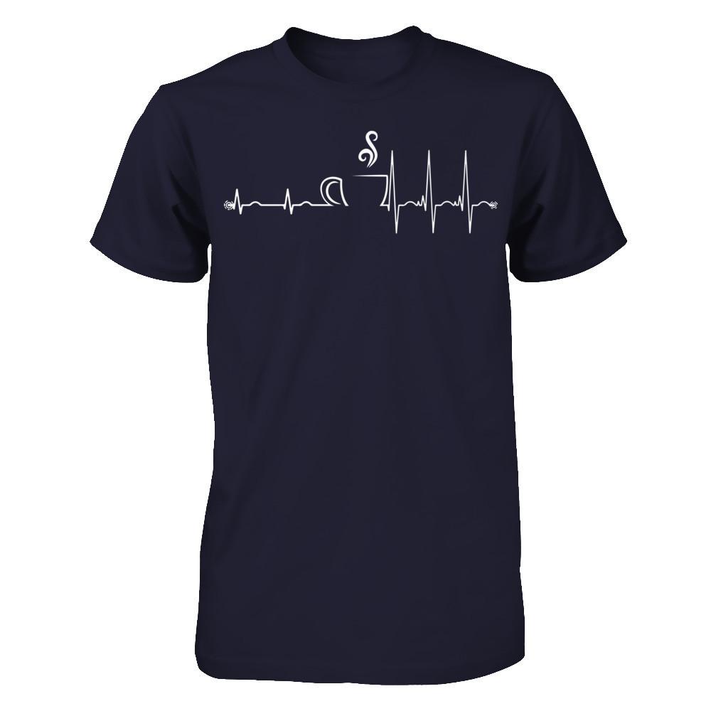 Coffee Heartbeat T-shirt Next Level - Unisex Fitted Tee Midnight Navy