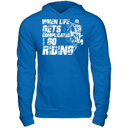 When Life Gets Complicated I Go Riding Gildan - Pullover Hoodie Royal
