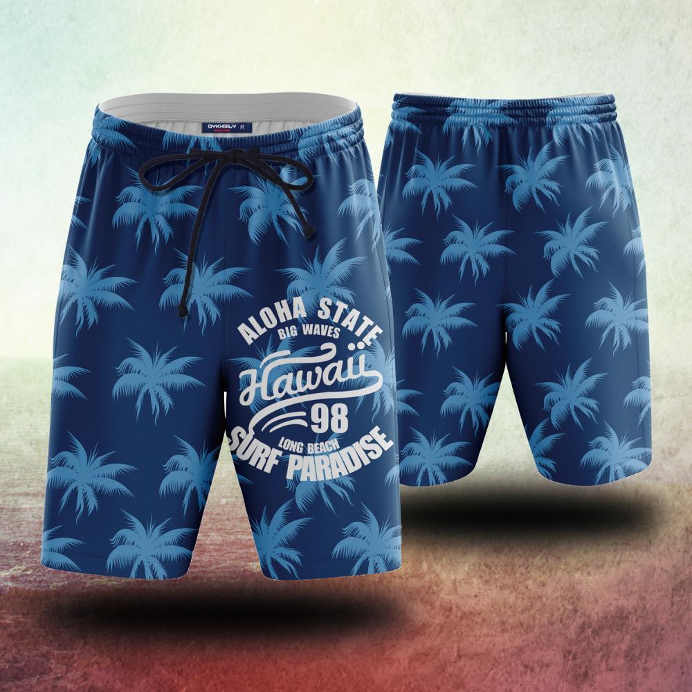 Aloha State Big Waves Hawaii 98 Long Beach Surf Paradise Beach Shorts