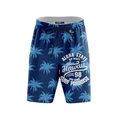 Aloha State Big Waves Hawaii 98 Long Beach Surf Paradise Beach Shorts