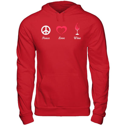 Peace Love Wine Gildan - Pullover Hoodie Red