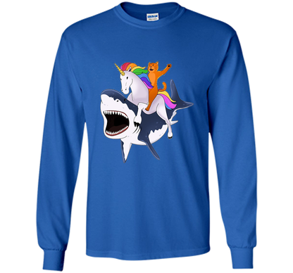 Cat Riding Unicorn Riding Shark T-shirt Royal