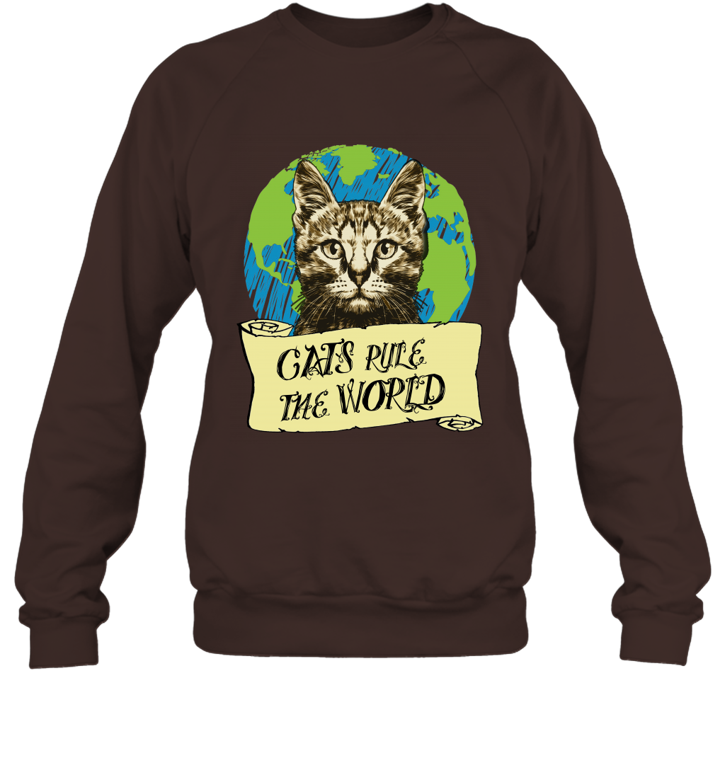 Cats Rule The World Kitten Shirt Sweatshirt Sweatshirt Dark Chocolate