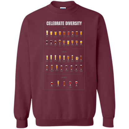 Celebrate Diversity Beer Glasses T-shirt Maroon