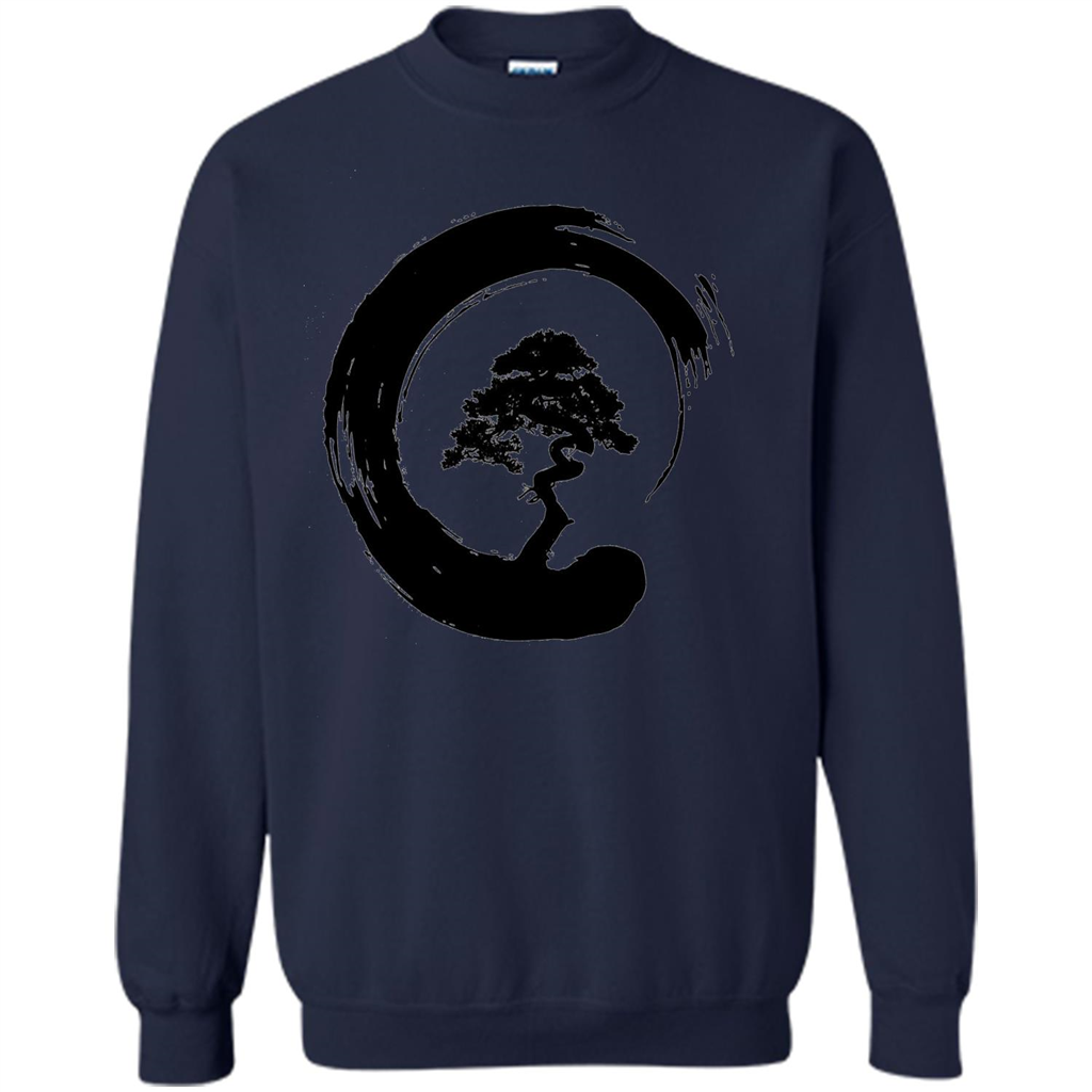 Bonsai Tree in Enso Circle - Buddhist Zen Calligraphy t-hirt Navy