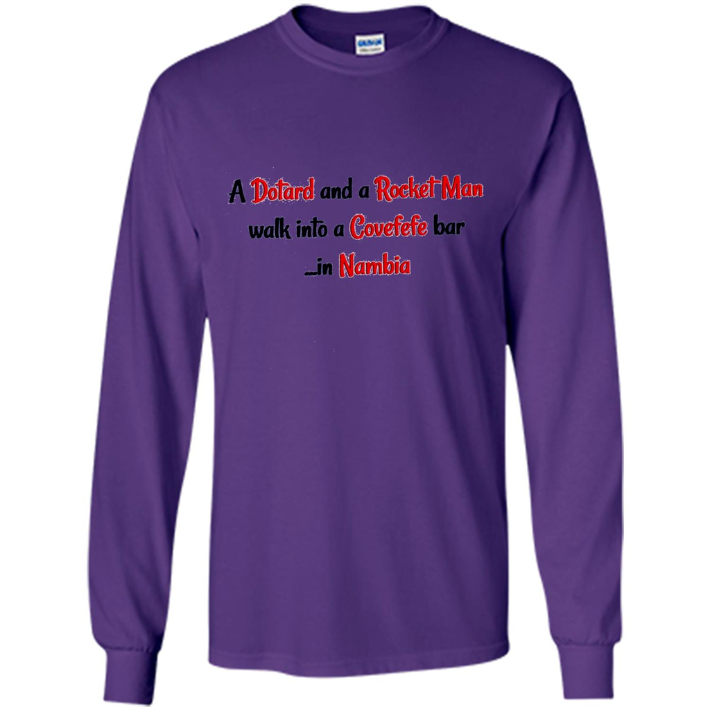 Dotard and Rocket Man T-shirt Walk Into A Covefefe Bar Purple