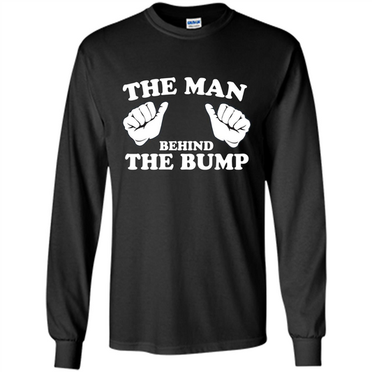 Funny New Dad T-shirt The Man Behind the Bump T-shirt Black