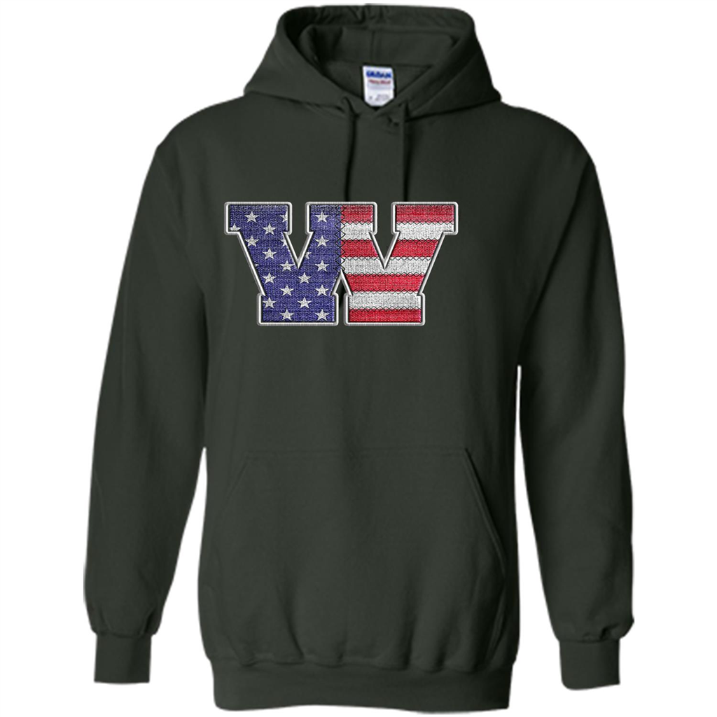 Patriotic T-shirt Letter W American Flag Embroidery Forest Green