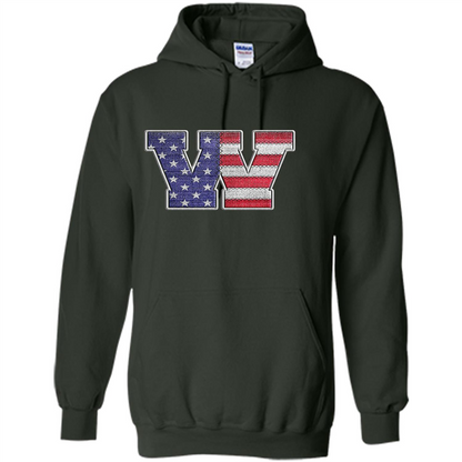 Patriotic T-shirt Letter W American Flag Embroidery Forest Green
