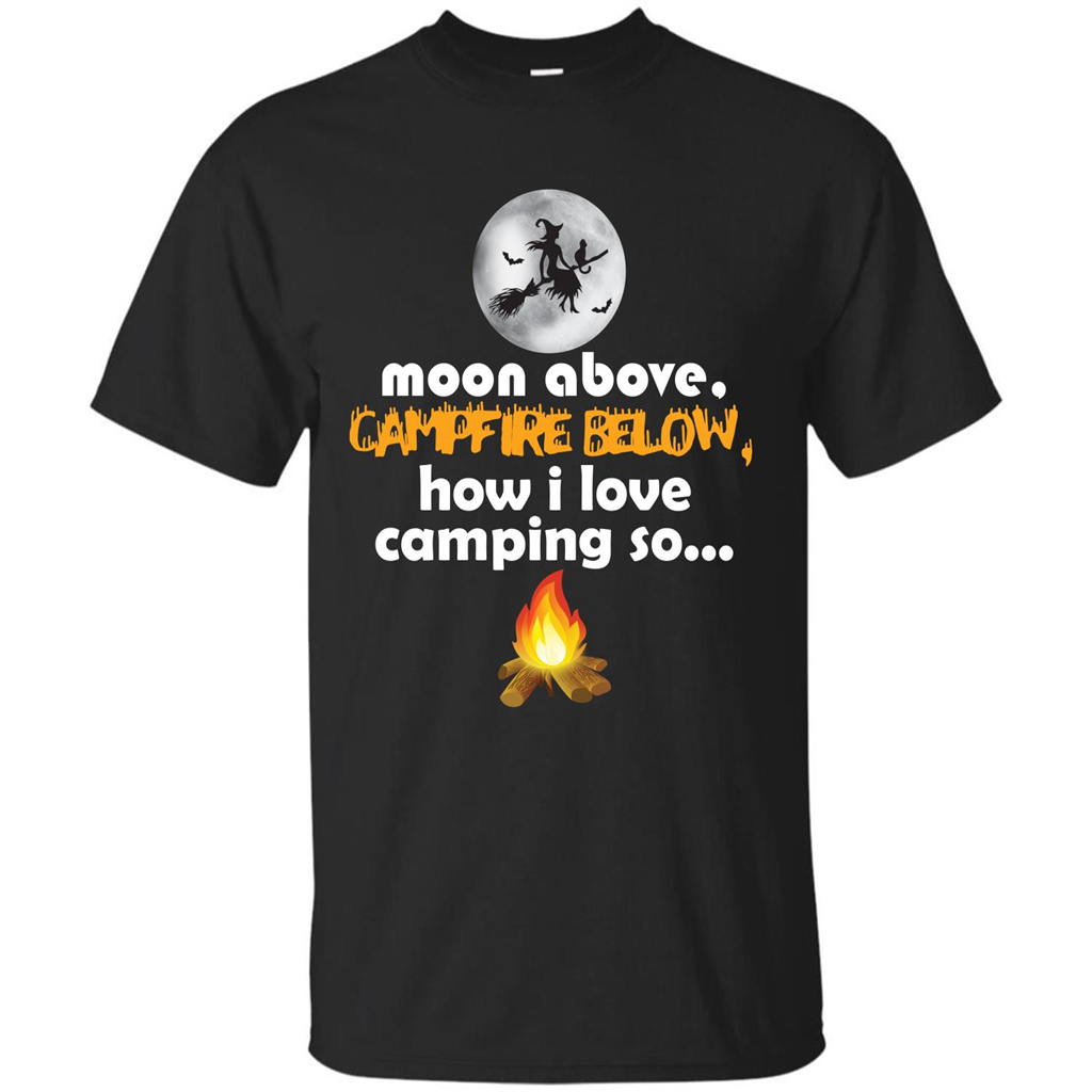 Halloween T-shirt Moon Above Campfire Below T-shirt Black