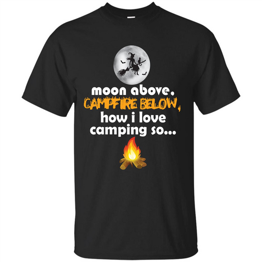 Halloween T-shirt Moon Above Campfire Below T-shirt Black