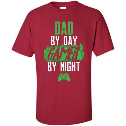 Fathers Day T-shirt Dad By Day Gamer By Night Video Game Cardinal