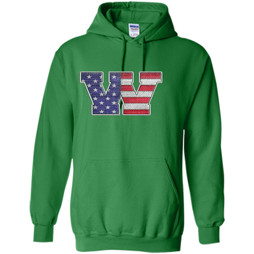 Patriotic T-shirt Letter W American Flag Embroidery Irish Green