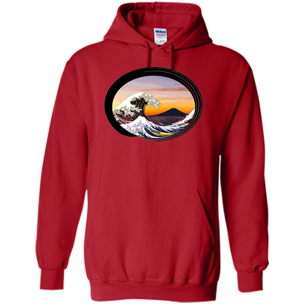 Classic Japanese Zen Art T-shirt, Kanagawa Great Wave Enso Red