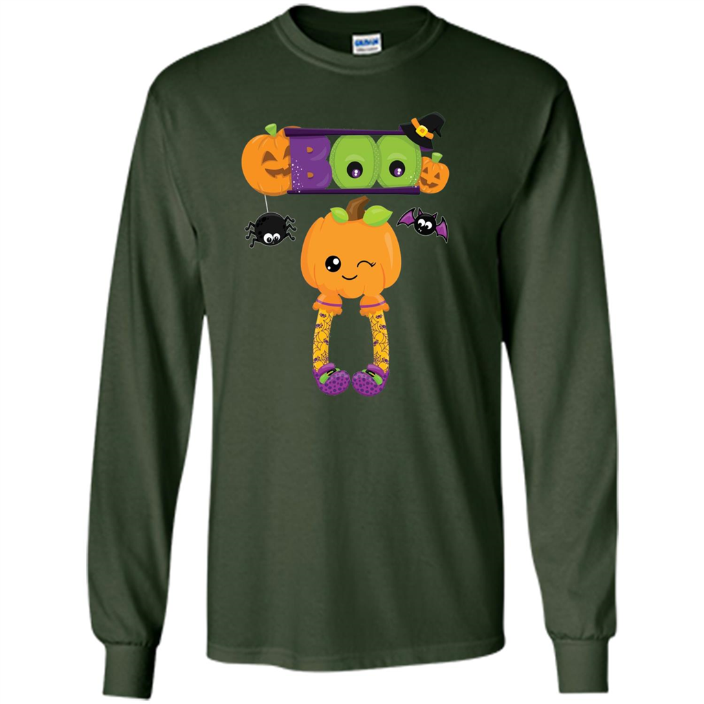 Cute Halloween Boo T-Shirt with Pumpkins-Party T-shirt Forest Green