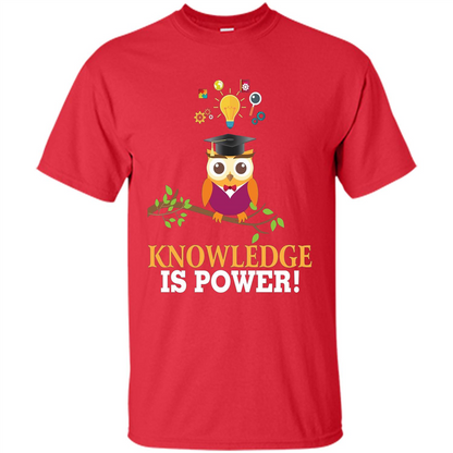 Knowledge is Power T-Shirt Cute Owl Teacher Student T-shirt Red