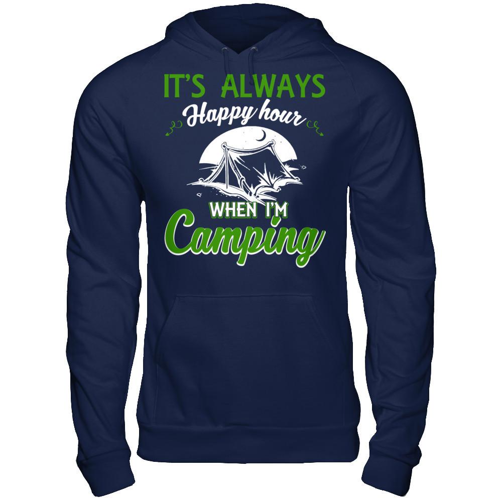 It's Always Happy Hour When I'm Camping Gildan - Pullover Hoodie Navy