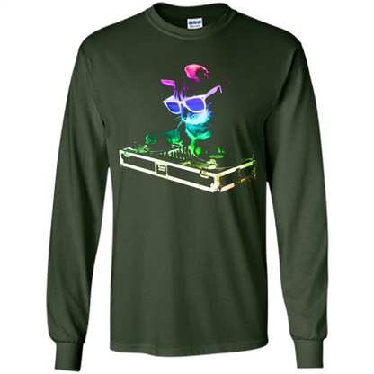 Cat Lover T-shirt House Cat Rainbow DJ Kitty Forest Green