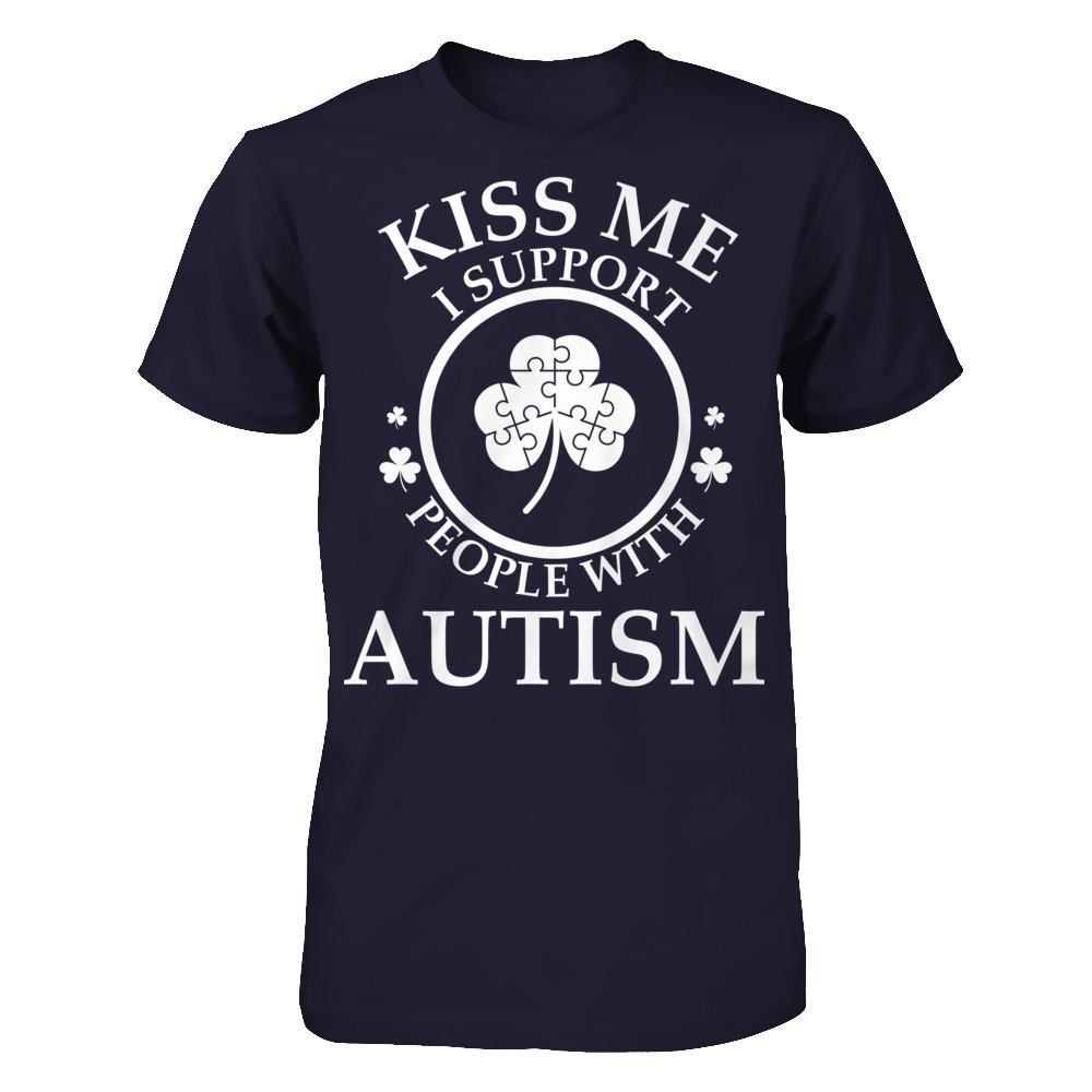 Kiss Me I Support People With Autism T-shirt Next Level - Unisex Fitted Tee Midnight Navy
