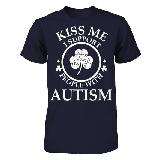 Kiss Me I Support People With Autism T-shirt Next Level - Unisex Fitted Tee Midnight Navy