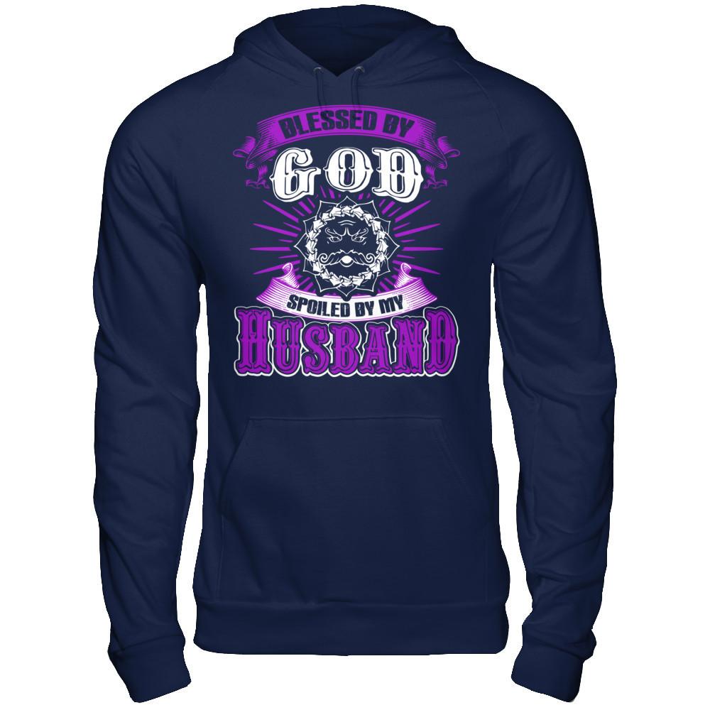 Blessed By God Spoiled By My Husband T-shirt Gildan - Pullover Hoodie Navy