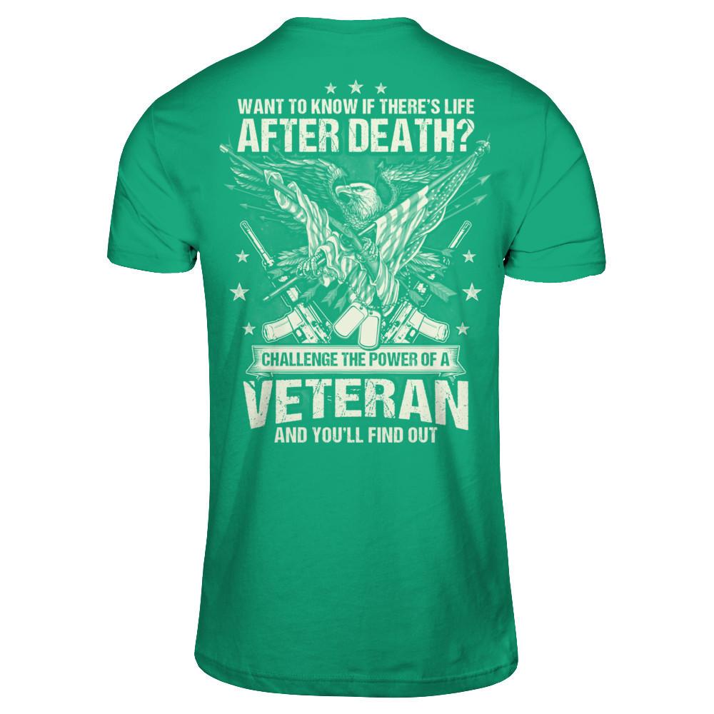 Want To Know If There's Life After Death - Challenge The Power Of A Veteran And You'll Find Out T-shirt Gildan - Short Sleeve Tee Kelly Green