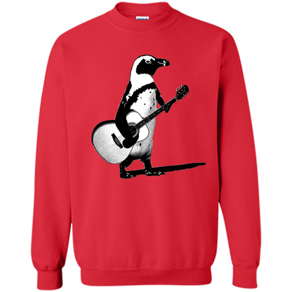 Funny Penguin T-shirt Penguin Plays Guitar Red