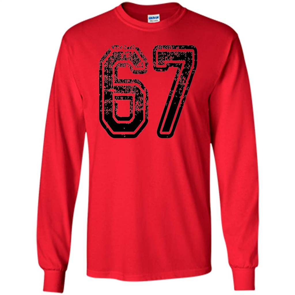 Number 67 T-shirt - Grungy Sports Team T-shirt Red