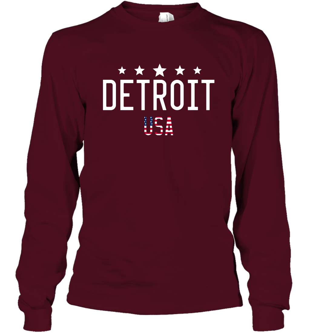 Detroit Usa Shirt Long Sleeve T-Shirt Long Sleeve T-Shirt Maroon