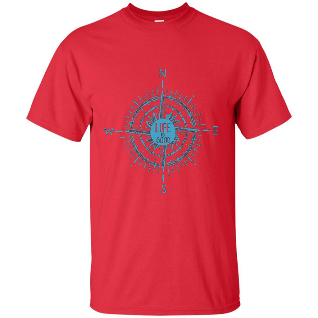 Life is Good T-shirt Compass Rose Nautical Sailing T-shirt Red
